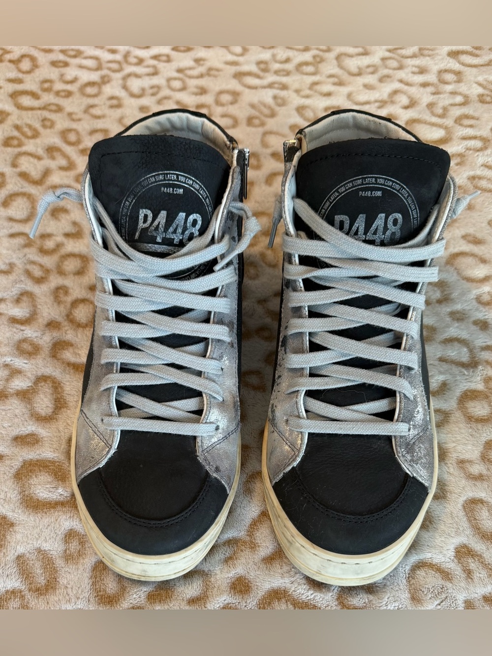 P448 Black & Silver High-Top Sneakers with Gray Laces Women’s Size: 39 / US 9